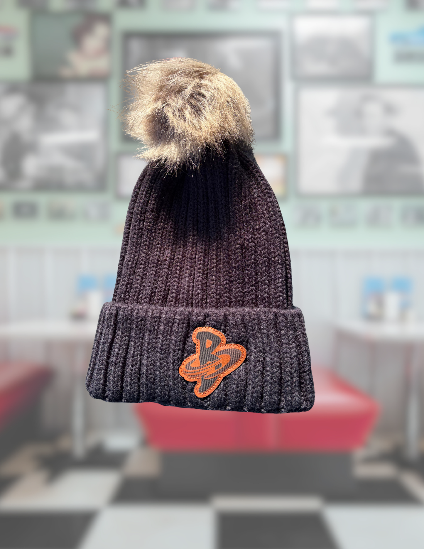 Beanie With Logo Patch and Pom