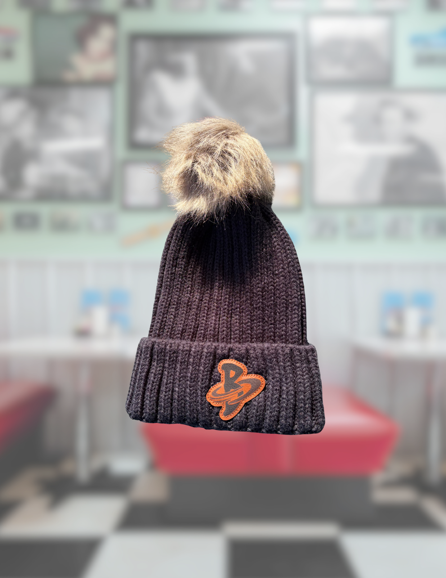 Beanie With Logo Patch and Pom